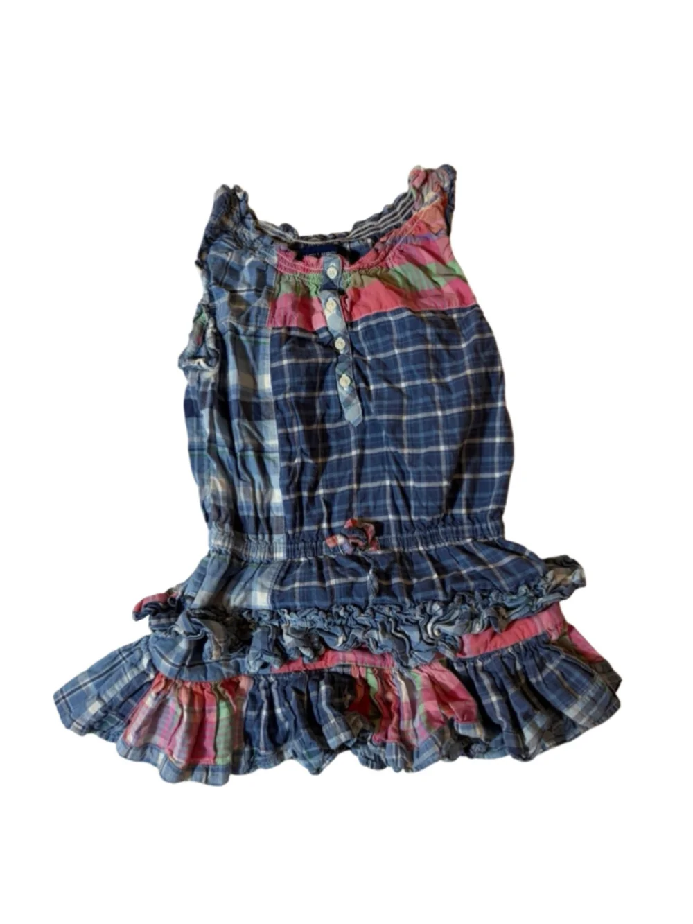 Ralph Lauren Girls 3T Patchwork Madras Plaid Ruffle Dress Preppy